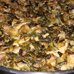 Потроха ягненка с грибами, рисом и зеленью