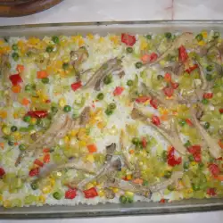 Рис с вешенками и овощами в духовке