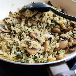 Жареный рис со шпинатом и грибами
