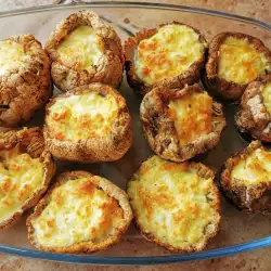 Фаршированные грибы с яйцами и брынзой в аэрофритюрнице