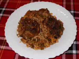 Ножка ягненка со шпинатом и рисом в духовке