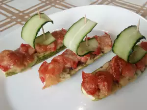 Кабачки в духовке с сосисками и помидорами