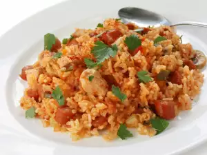 Помидоры с рисом и курицей в духовке