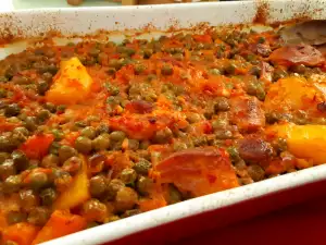 Пьяная курица с горошком в духовке