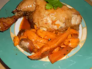 Запеченные куриные ножки со сладким картофелем и морковью
