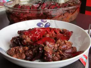 Постные сушеные фаршированные перцы с фасолью и грецкими орехами
