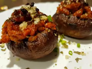 Фаршированные грибы с фаршем и брынзой