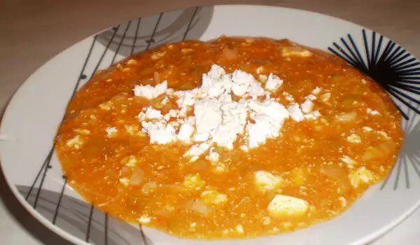 Каша с луком-пореем и брынзой