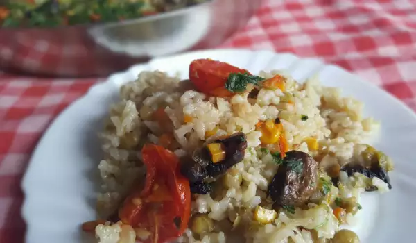 Постный рис с грибами и овощами