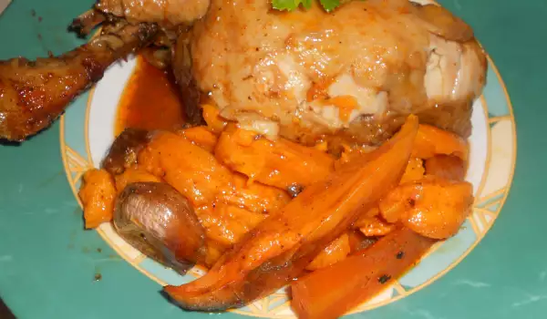 Запеченные куриные ножки со сладким картофелем и морковью