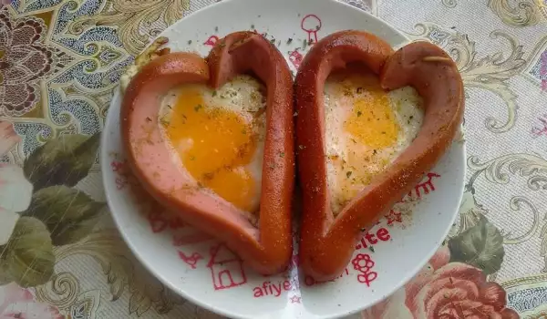Сердечки из сосисок с яйцами