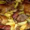 Картофель с тремя видами мяса в духовке