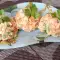 Салат из вареной моркови, картофеля, зеленого лука и петрушки