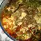 Свинина с овощами, сливками и плавленым сыром