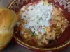 Яичница миш маш с брынзой и луком на сковороде