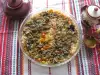 Рис с куриными желудочками, печенью и овощами