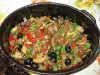 Куриные сердечки с грибами и оливками