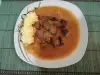 Винный кебаб с телятиной и картофельным пюре