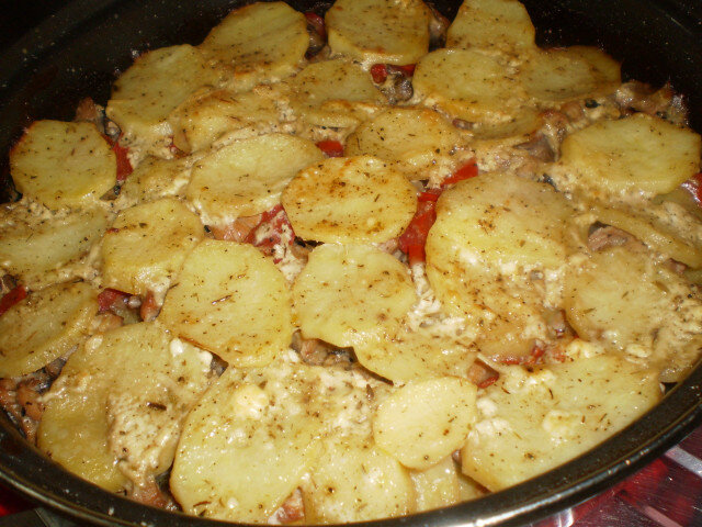 Куриная запеканка с картофелем и грибами